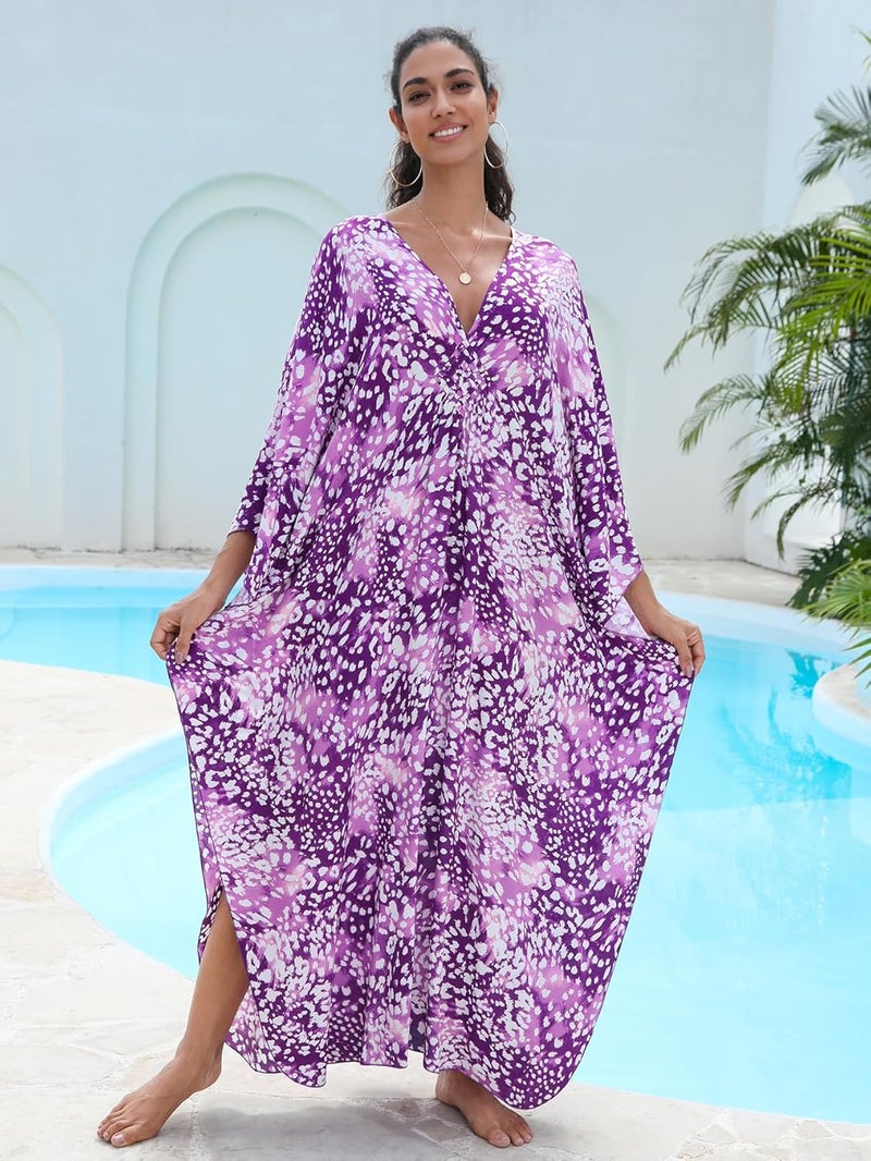 KEYLORTING Women's Plus Size Kaftan Dress – Plus Size Maxi Dress Moo Moos Beach Cover Up,Bathing Suit Cover-Up Loungewear - Image 4